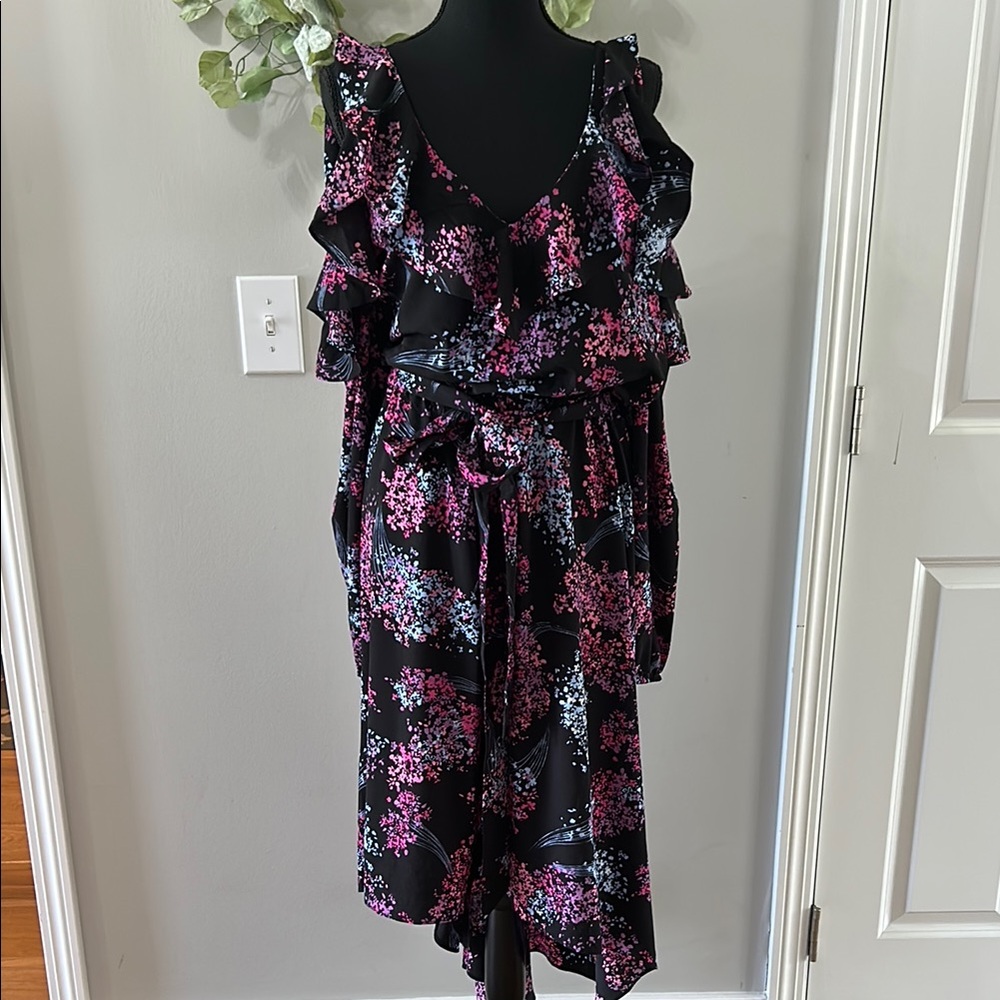 Lane Bryant Black Floral Midi Dress